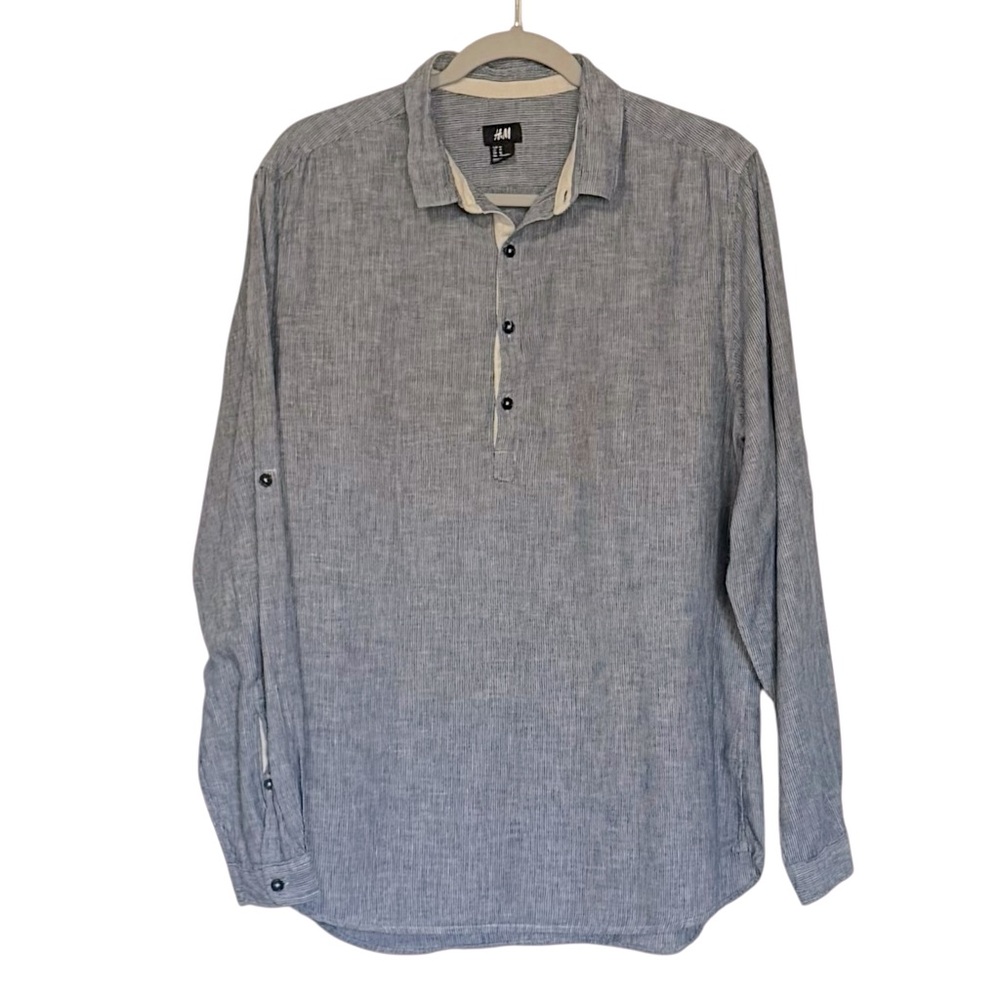 H&M Linen Blend Microstripe Mens Shirt Size Medium